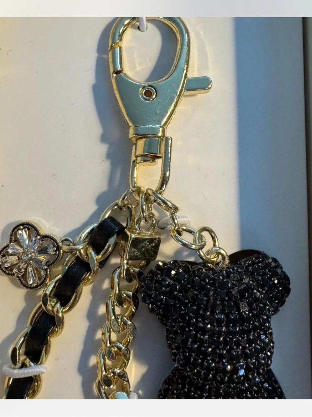 Eye Candy LA Gold Rhinestone Bear & AB Heart Handbag Charm New
